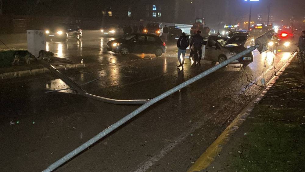 Kocaeli’de otomobil elektrik direği ve ağaçları devirdi: 2 yaralı