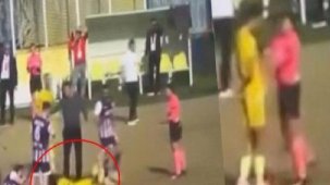 Kadın hakem itekledi, futbolcu defalarca yuvarlandı!