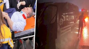 Destici'nin kaza yapan makam aracını taşıyan çekici alev alev yandı