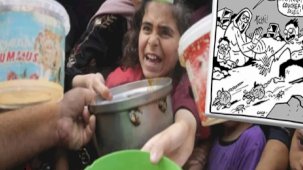 Fransız Libération gazetesi 'Gazze'de Ramazan' karikatürüyle, açlıktan ölen kişilerle dalga geçti