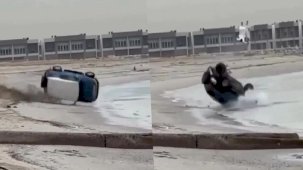 Kuveyt'te sürücünün takla atan araçtan fırladığı anlar