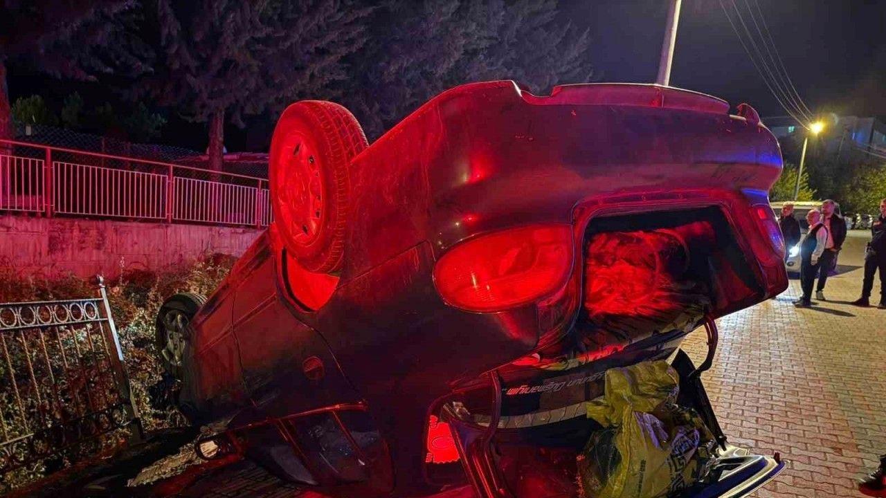 Burdur’da otomobil takla attı, dereye düşmekten son anda kurtuldu