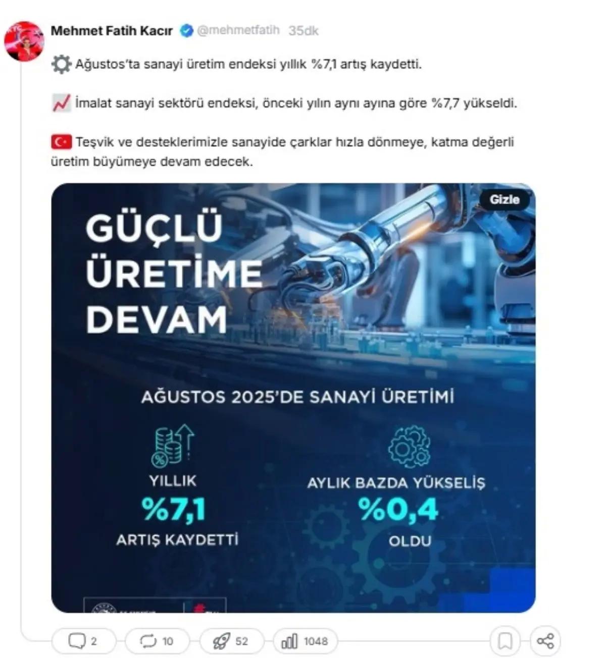 Sanayi Üretimi Yüzde 7,1 Arttı
