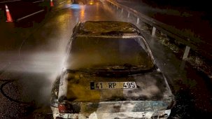 TEM’de seyir halindeki araba alev alev yandı