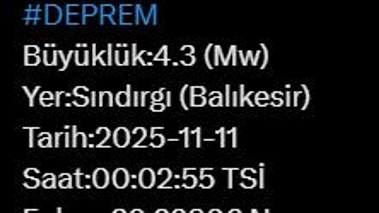 Balıkesir’de 4.3 büyüklüğünde deprem