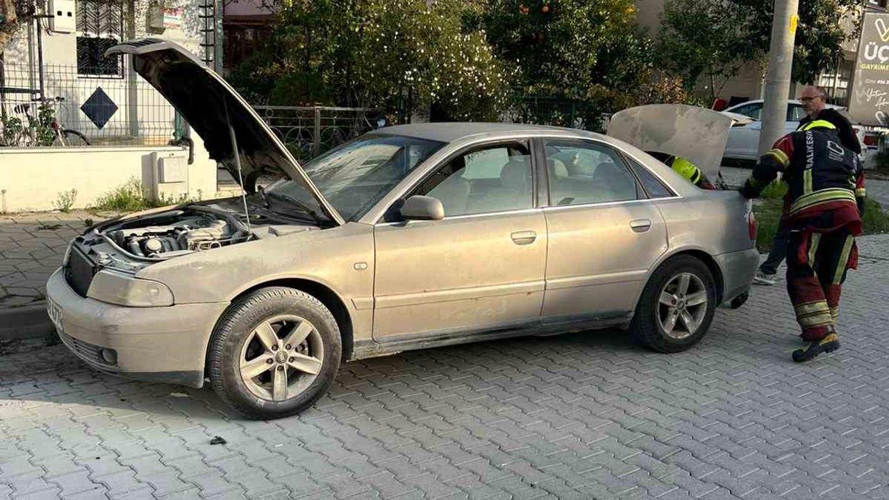 Burhaniye’de seyir halindeki otomobilde yangın