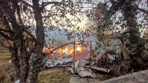 Alevlere teslim olan ahşap evdeki 5 kişi dumandan etkilendi