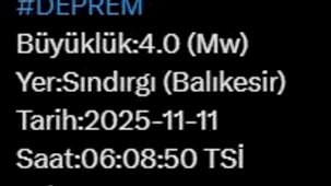 Balıkesir’de 4 büyüklüğünde deprem